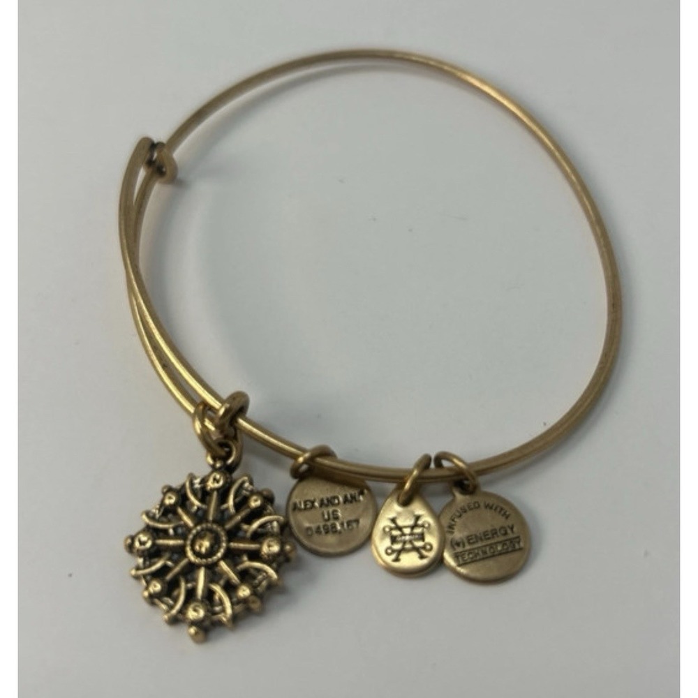 Alex and Ani + Energy Compass Gold Tone Charm Bangle Bracelet 2017 Giftable